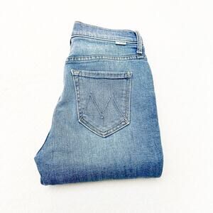 Mother The Stunner Zip Ankle Step Fray Camp Expert Light Wash Denim Jean Size 25